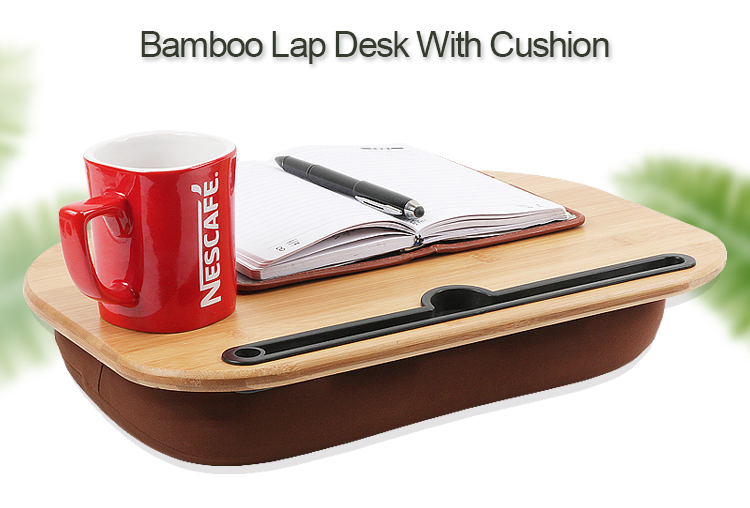 Portable Wood Bamboo Lap Desk With Removeable And Washable Cushion Pillow 