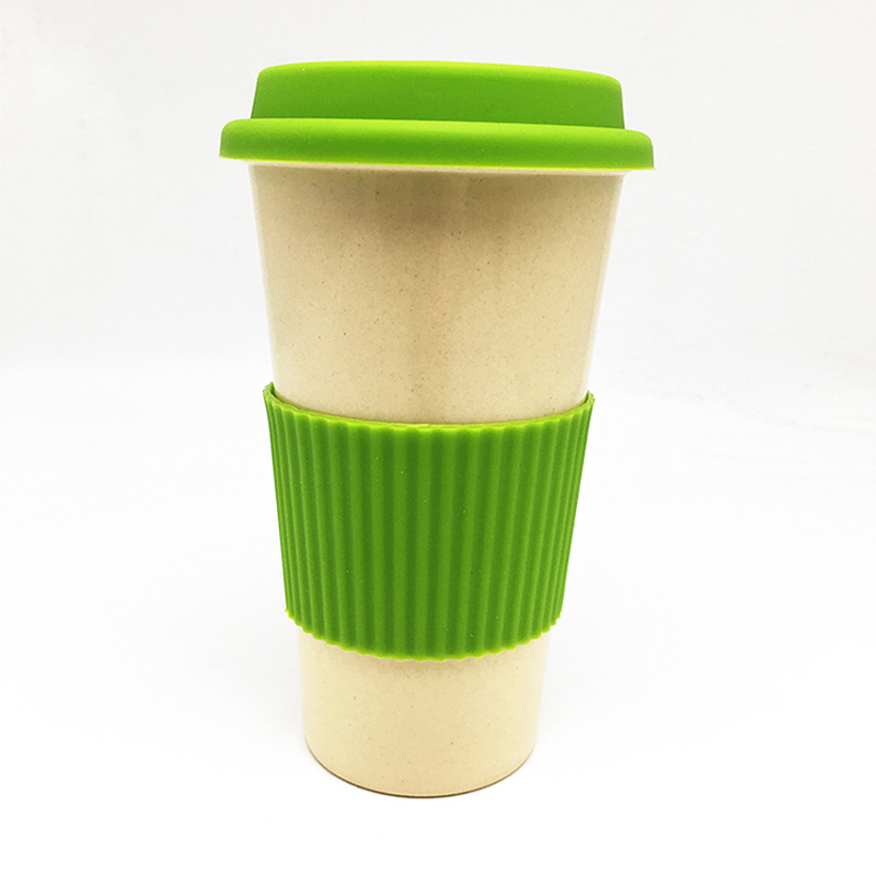 FDA 500ML natural bamboo fiber tea mug eco friendly sustainable coffee cup recyclable with silicon s