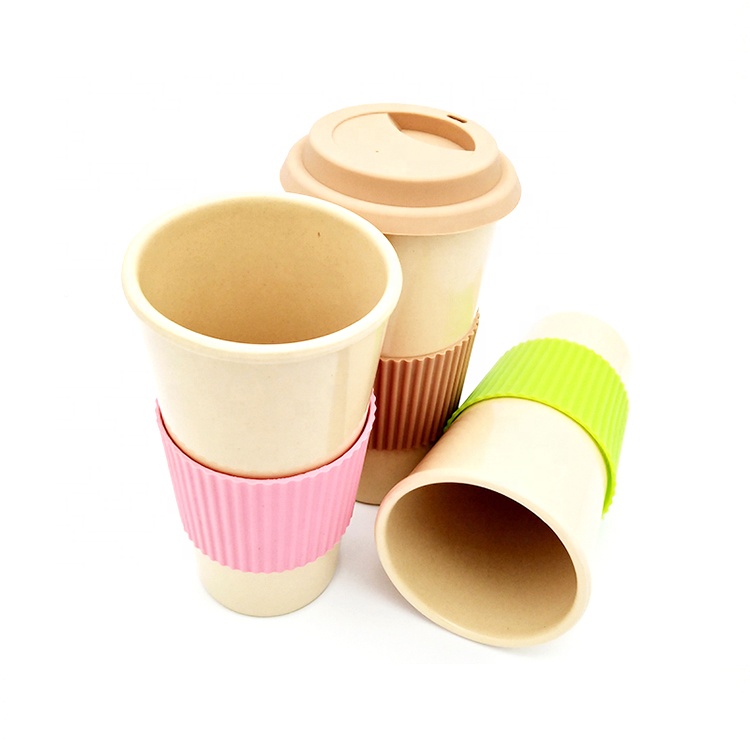 046Banboo:Reusable Biodegradable Natural Rustic Texture Bamboo Fiber Corn Starch Coffee Cup 