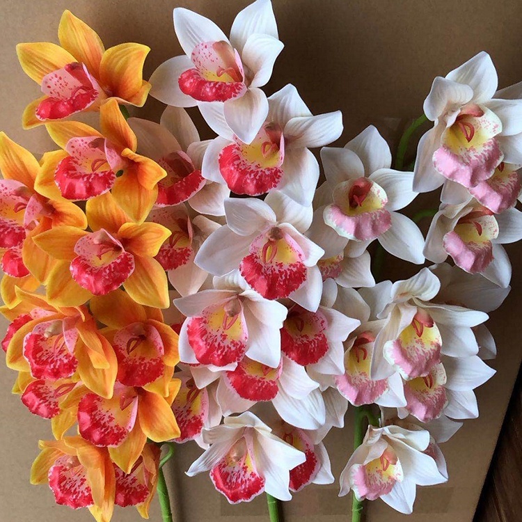 003decorating:Factory Direct Wholesale 12 Heads Real Touch Cymbidium Orchid Artificial Flower