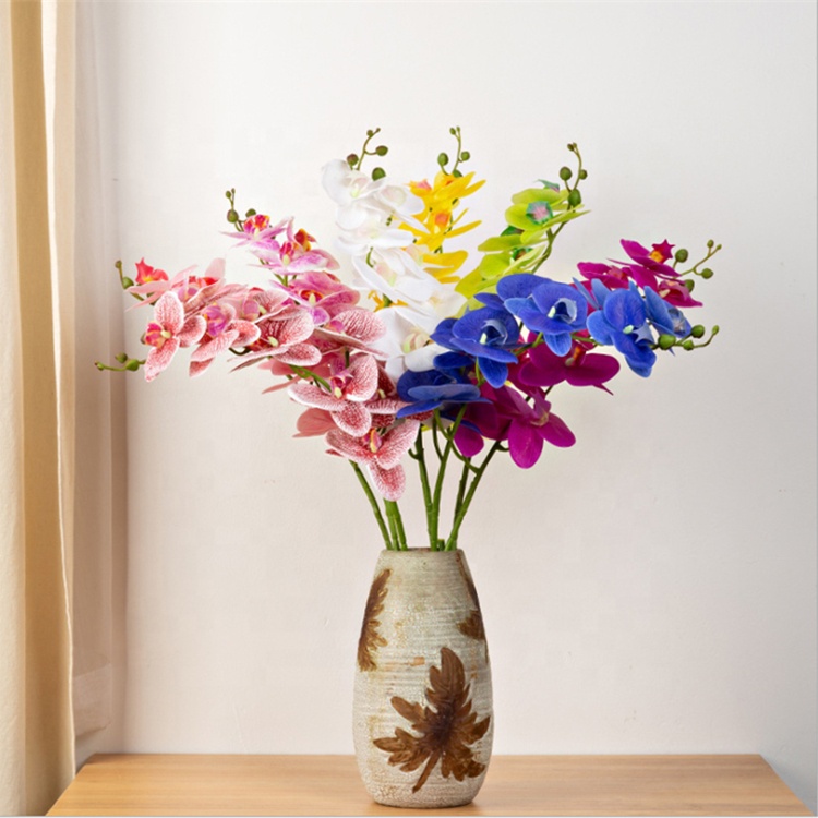 006decorating:9 Heads Real Touch Artificial Plant Butterfly Orchid Artificial Flowers 