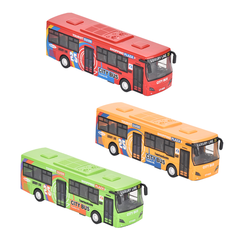 345toys Most popular pull back model city bus die-cast car kid toys with music and light model