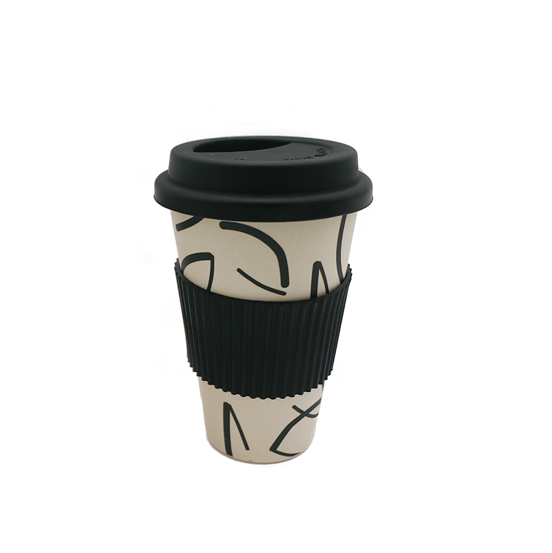 400ML OEM factory custom print bamboo fiber espresso coffee mugs drinking cup with silicon lid