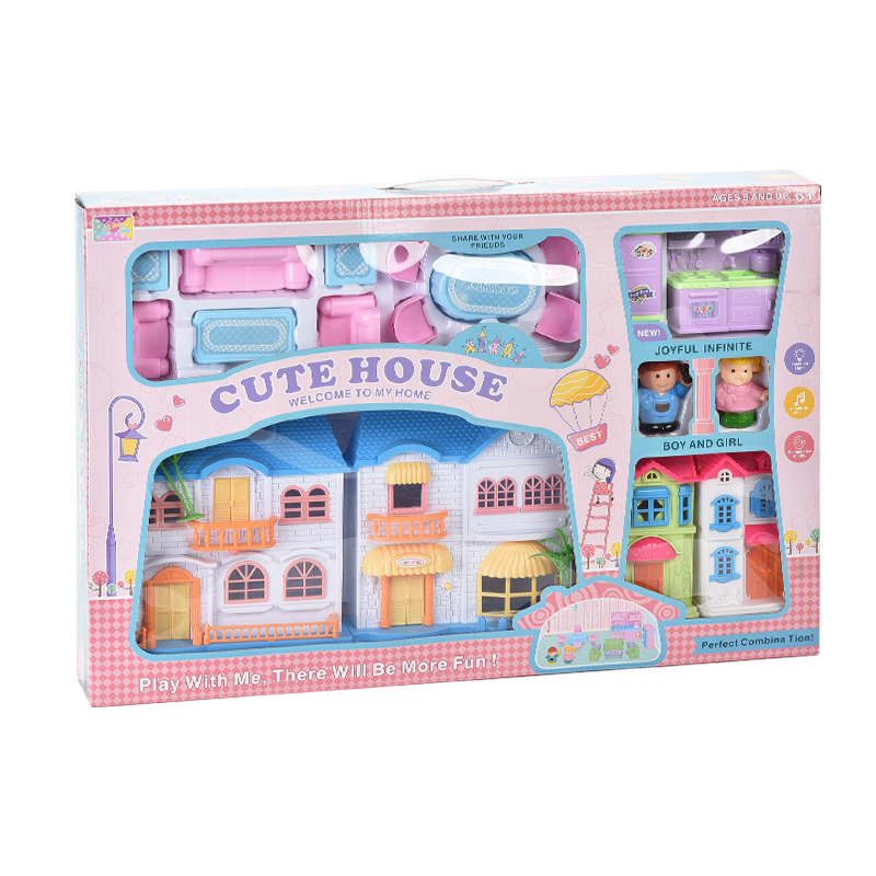 300toys Hot selling plastic electric children play house 2 light-sized villas with boys and girls